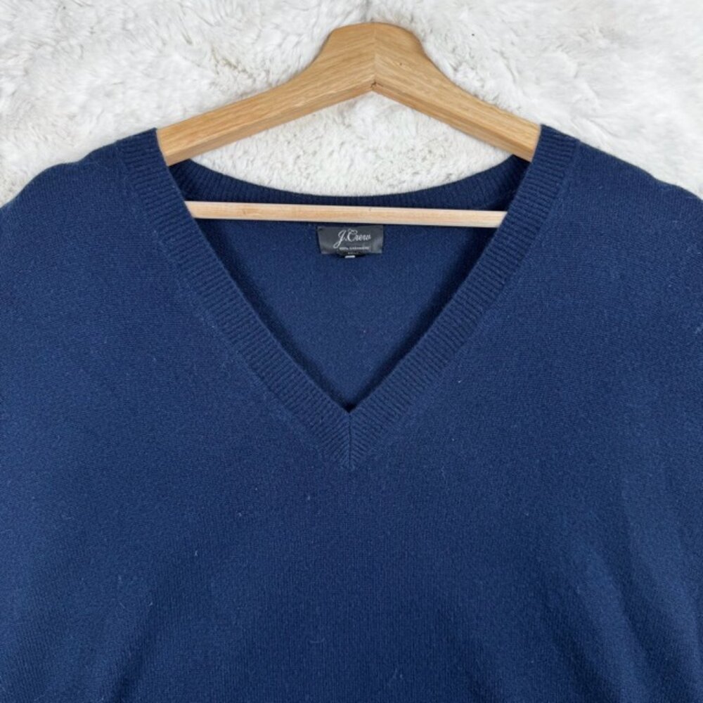 J Crew V Neck Sweater 100% Cashmere Navy Blue Women's Small Classic Preppy - Picture 2 of 7